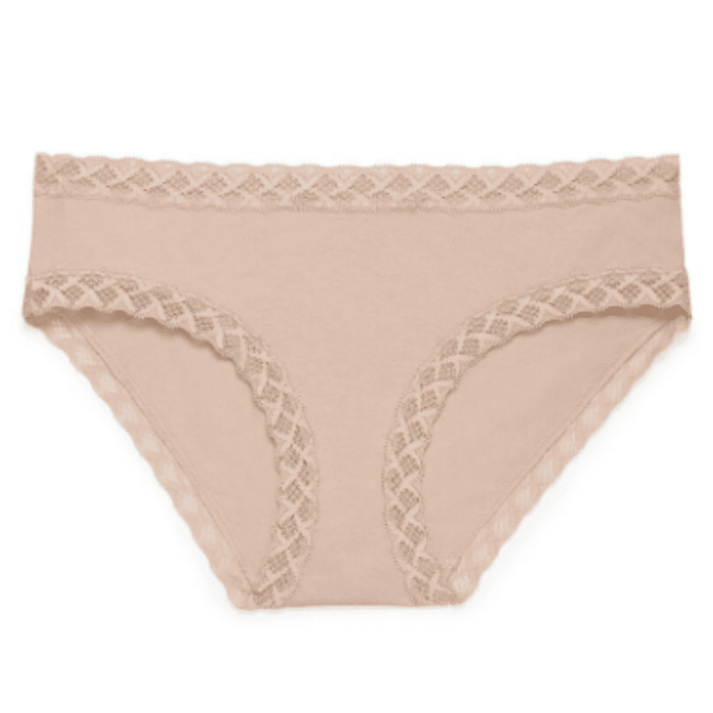 Natori Bliss girl brief in cafe, front view on a white background, close-up.