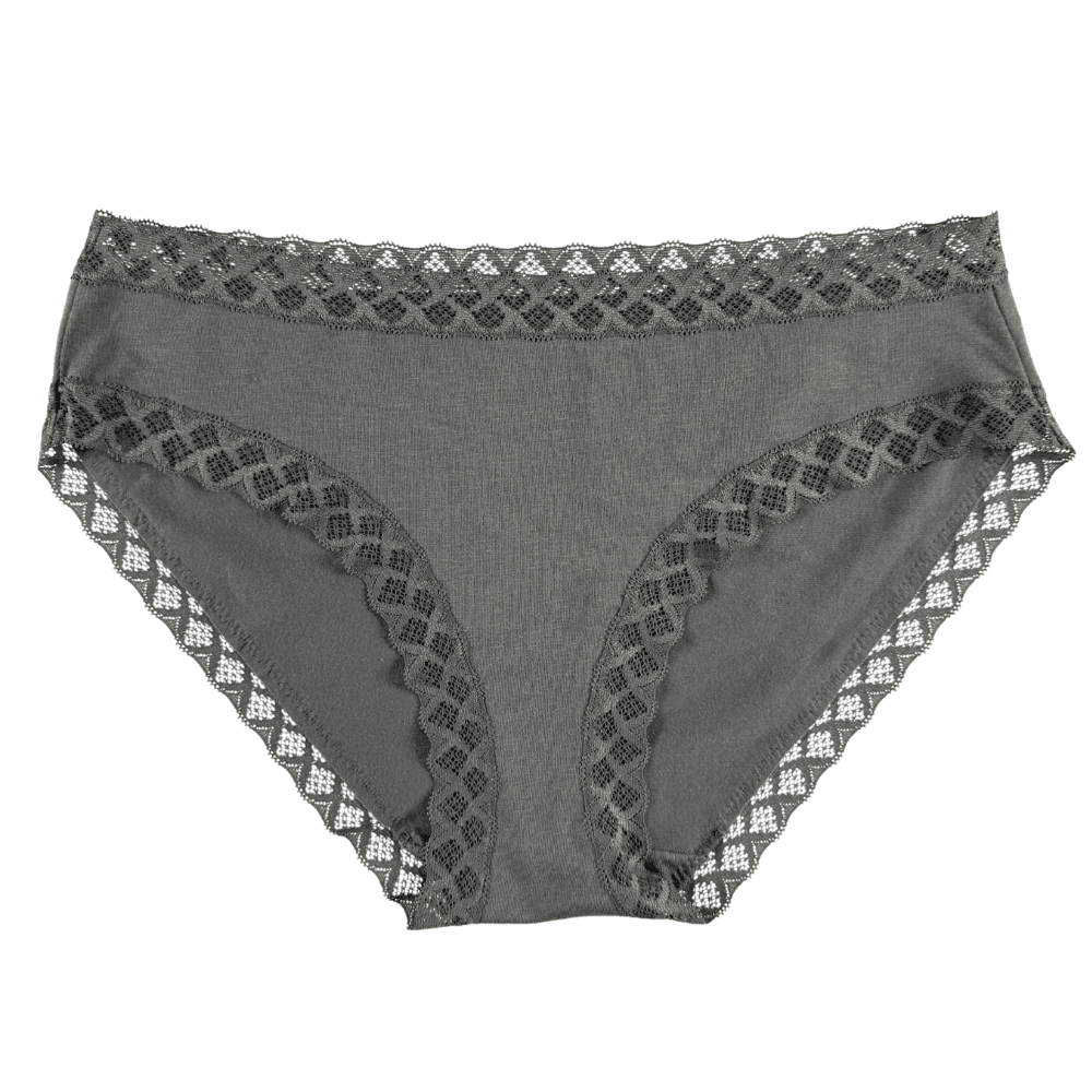Natori Bliss girl brief in flint, front view on a white background, close-up.