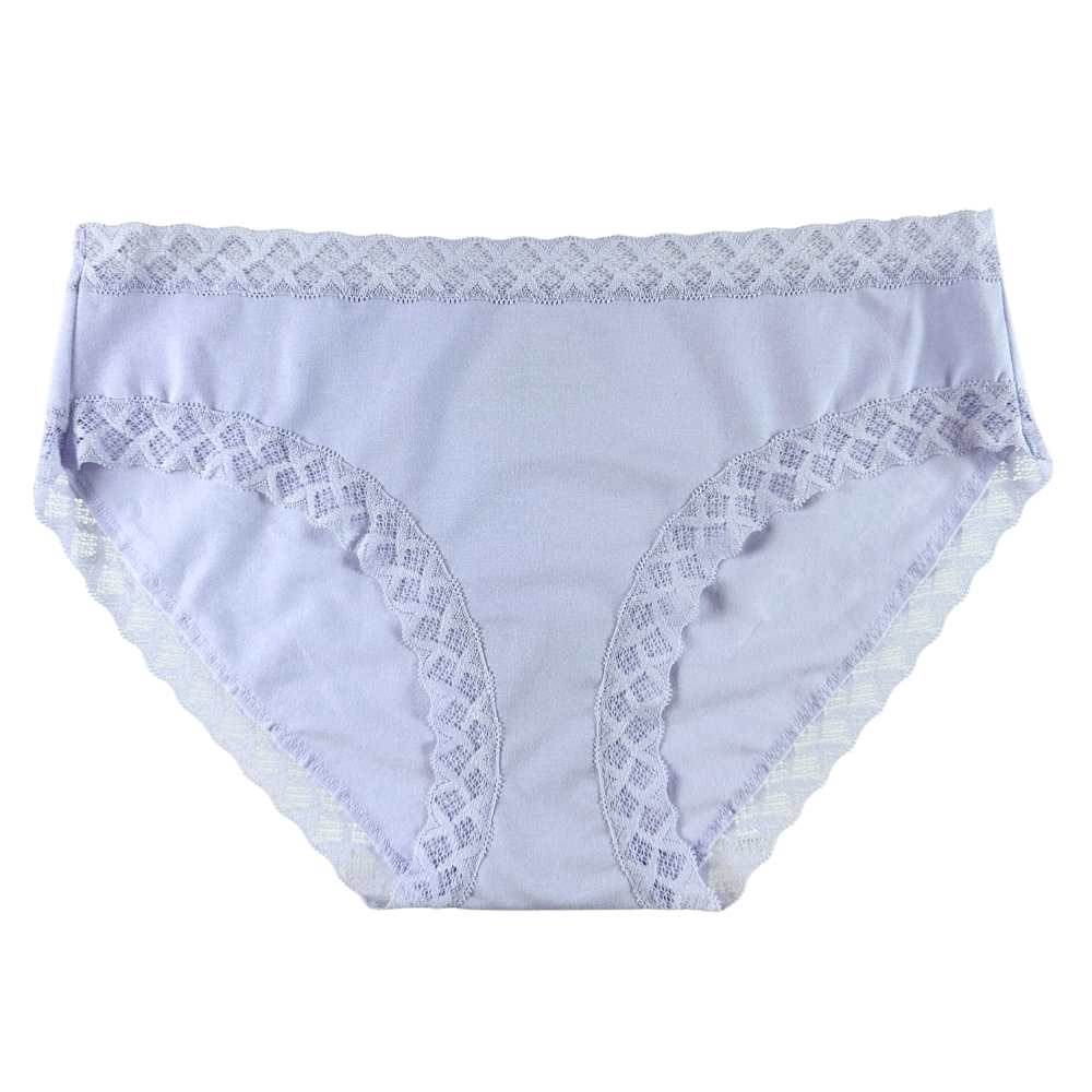 Light blue underwear with lace details on a white background