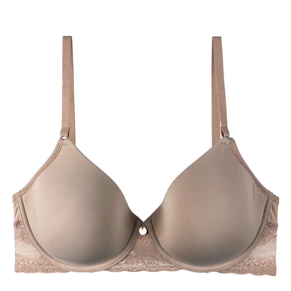 Natori Bliss Perfection contour bra in cafe, close-up front view on a white background.