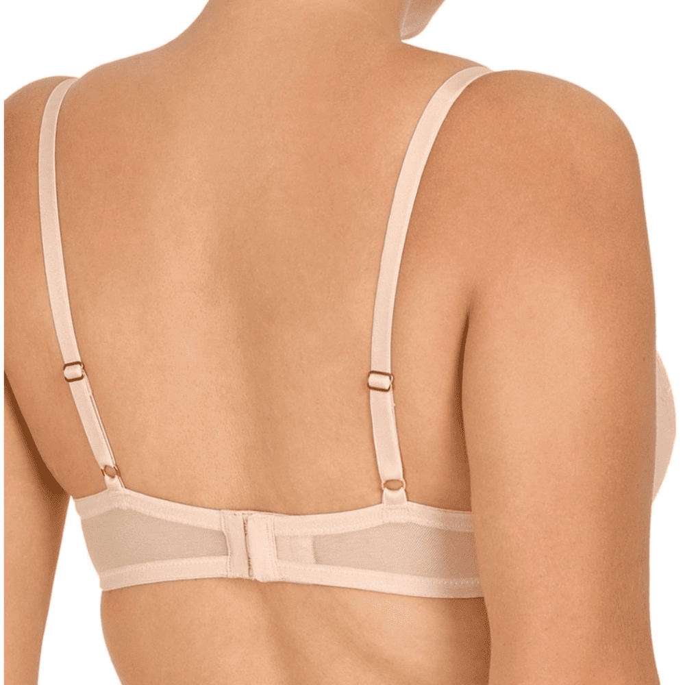 Natori Flora underwire contour bra in cameo rose, close-up back view on a model.