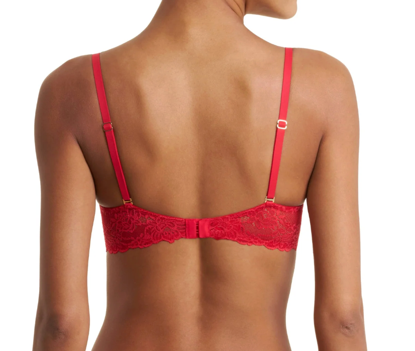 back of red bra on model