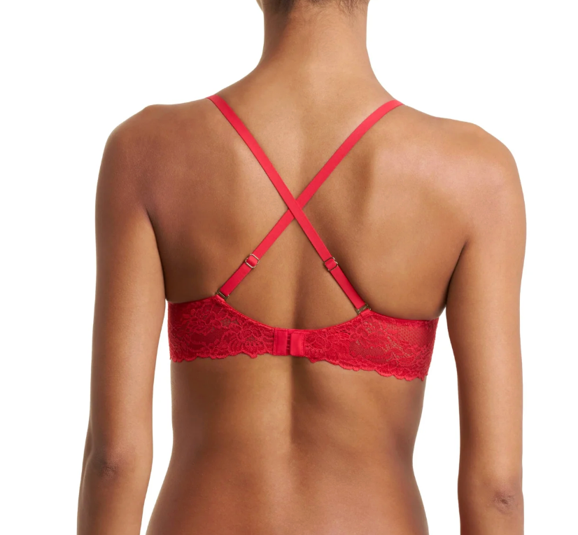 back of red bra on model
