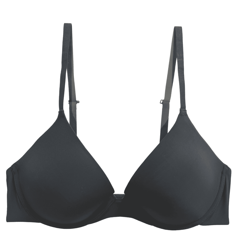 Natori Minimal Convertible Push-Up Bra in Black, front close-up on a white background.