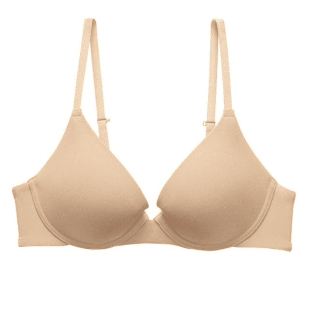 Natori Minimal convertible push up bra in cafe, close-up front view on a white background.
