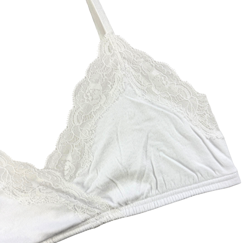 White lace bra on a white background