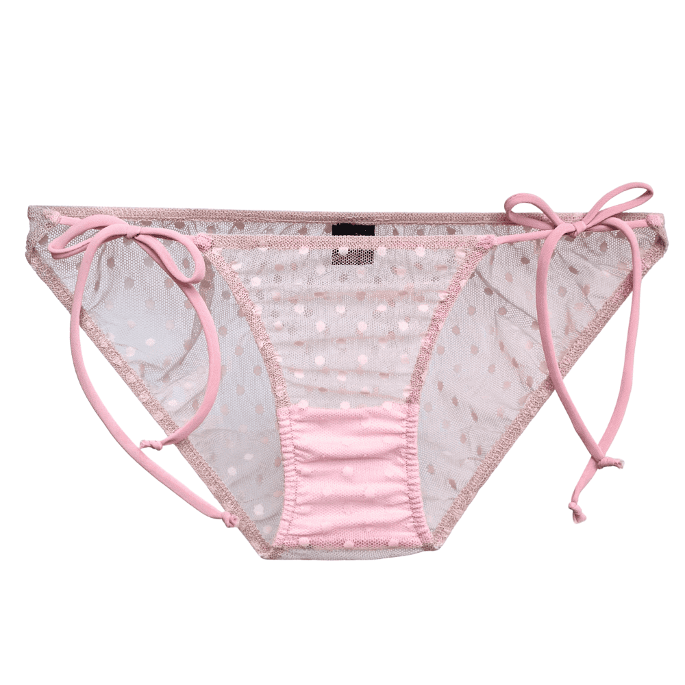 Only hearts coucou lola string bikini in petal pink, on a white background, close-up.