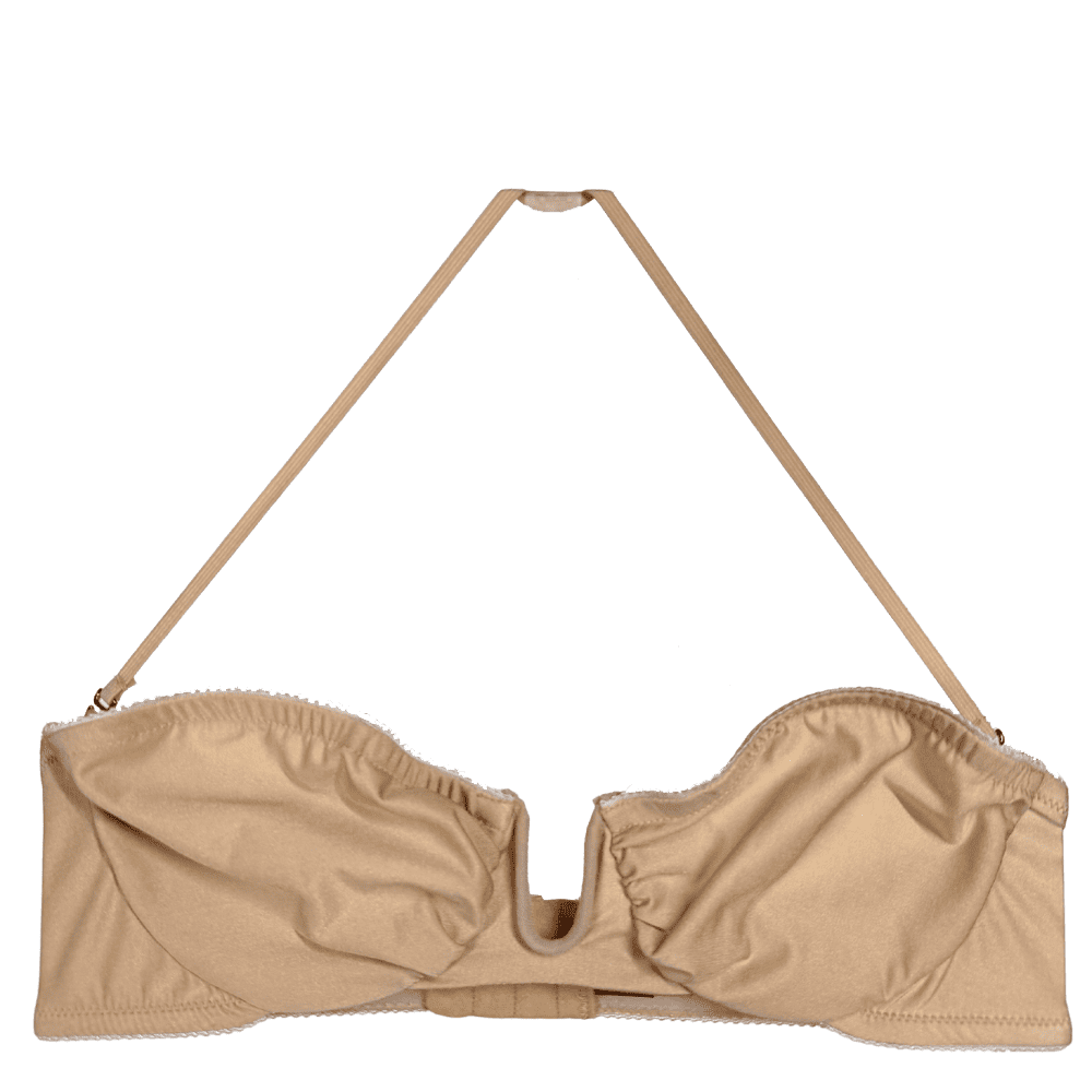 Only hearts second skin strapless bra in beige, on a white background, close-up.