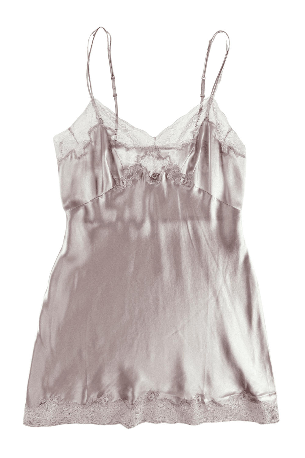 Only hearts silk charmeuse mini slip in rose water, on a white background, close-up.