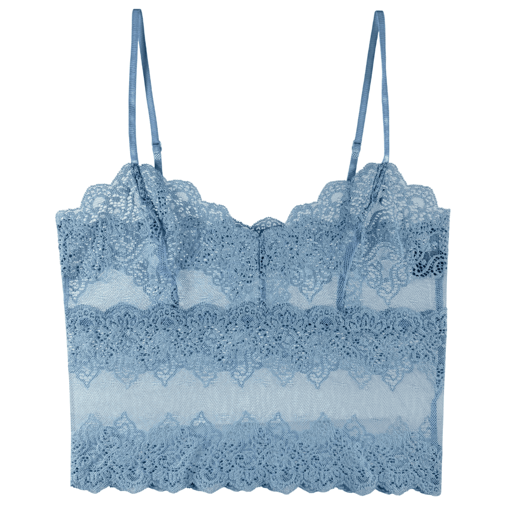Only hearts so fine lace cami in cascade, on a white background, close-up.