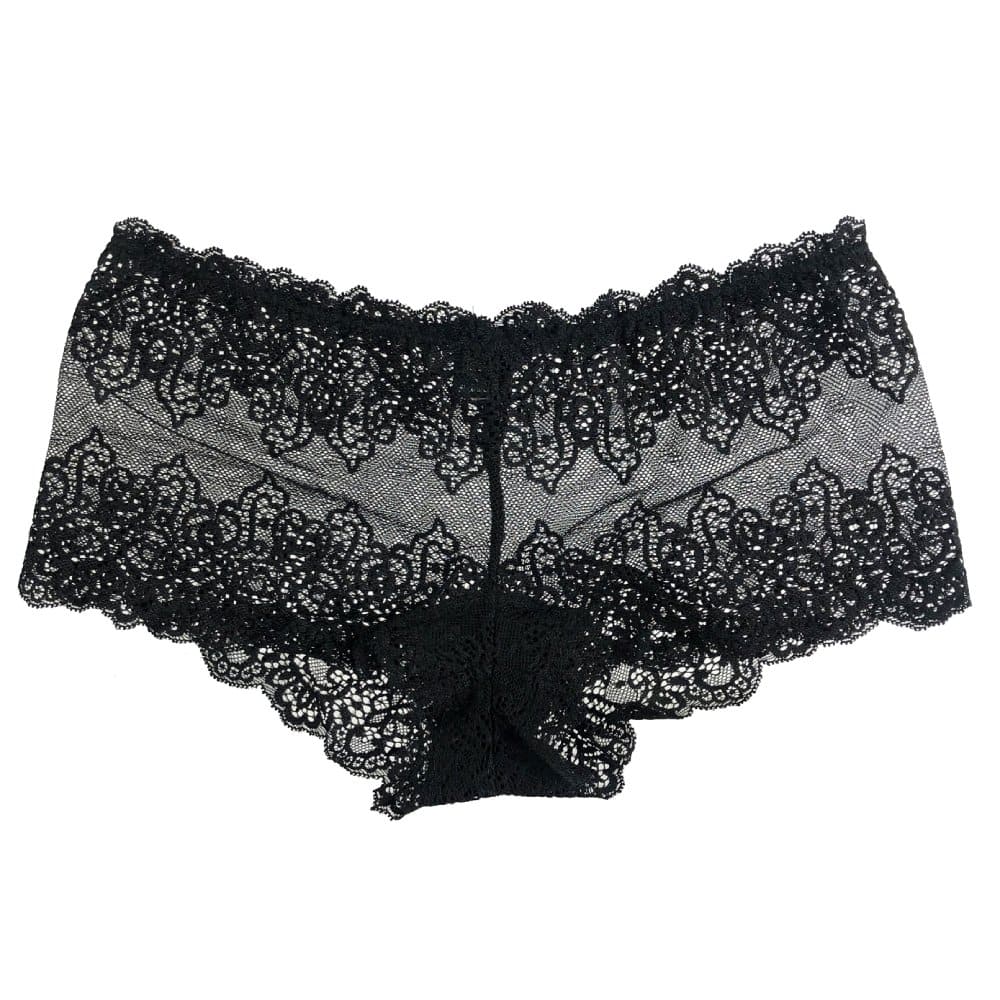 Only hearts so fine lace hipster in black, on a white background, close-up.
