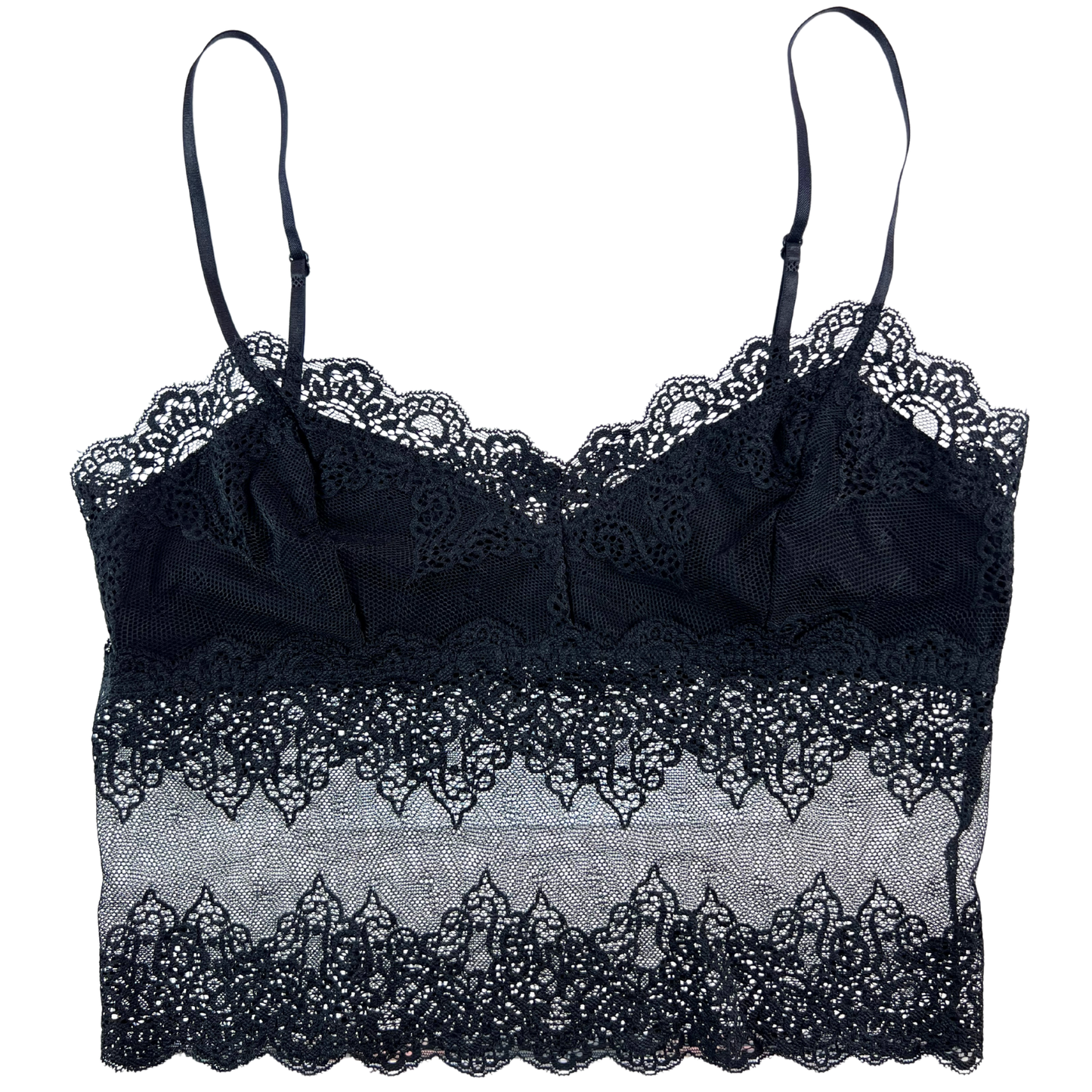 Black lace camisole on a white background