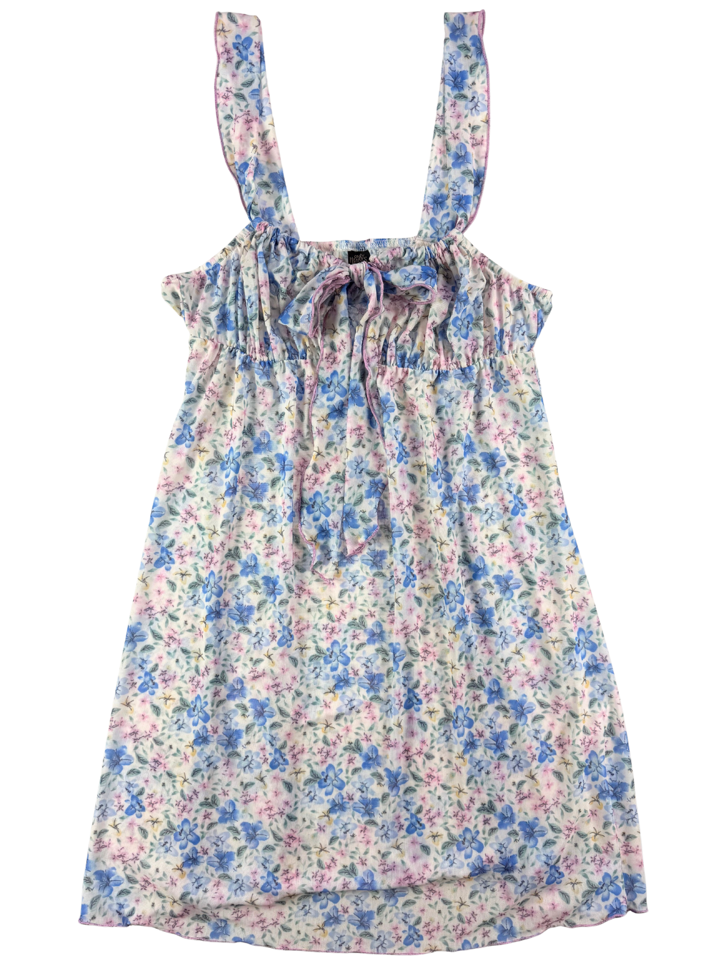 Floral dress with thin straps on a white background