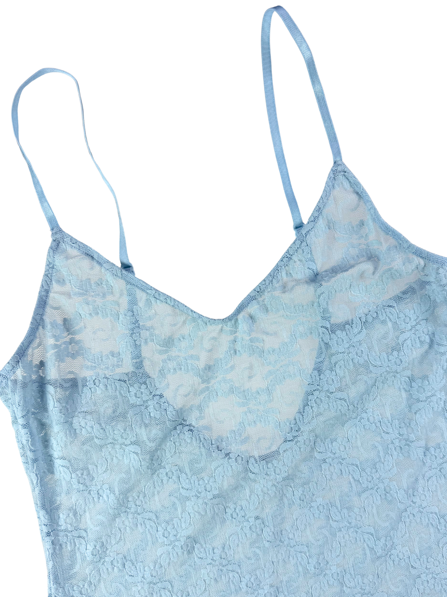Light blue lace camisole on a white background