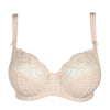 Light beige lace underwire bra on a white background. 