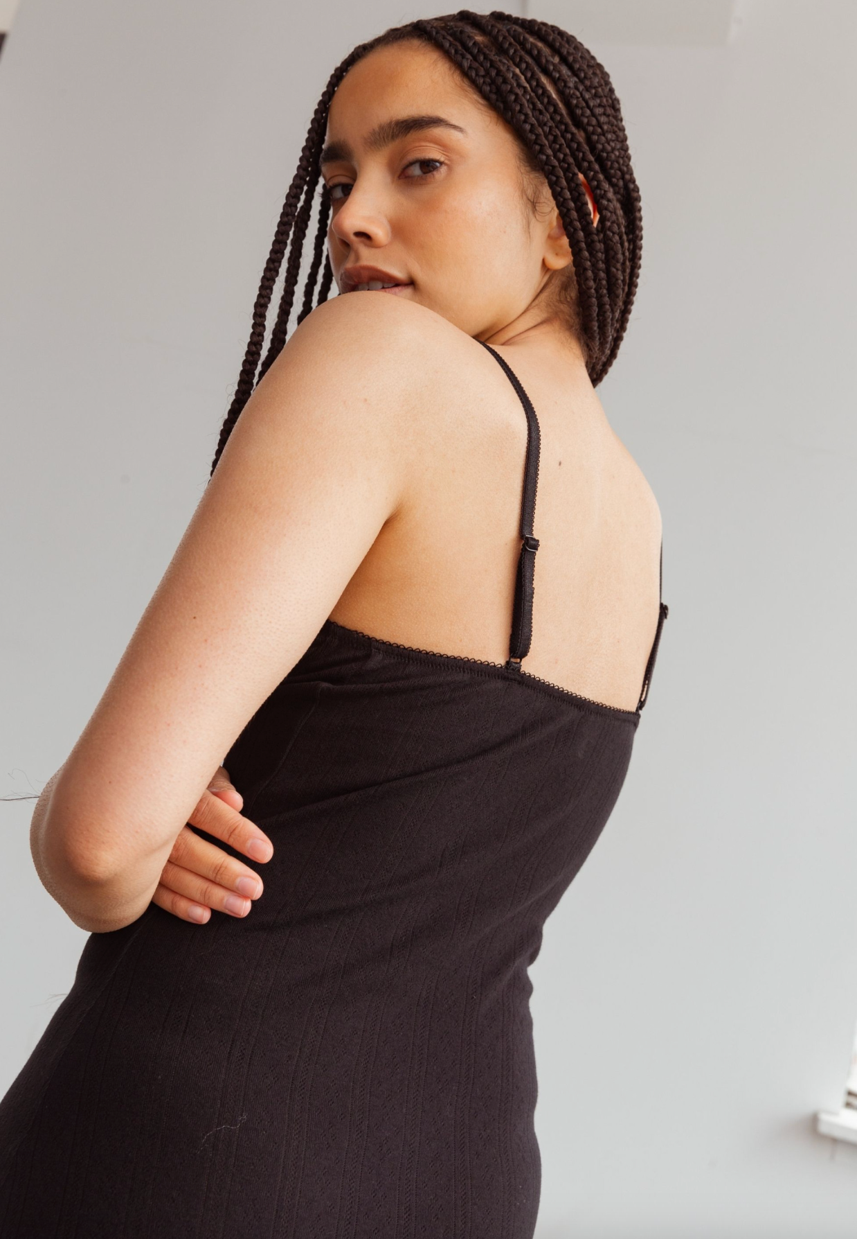 Blush Dream Cotton Pointelle Slip - Black