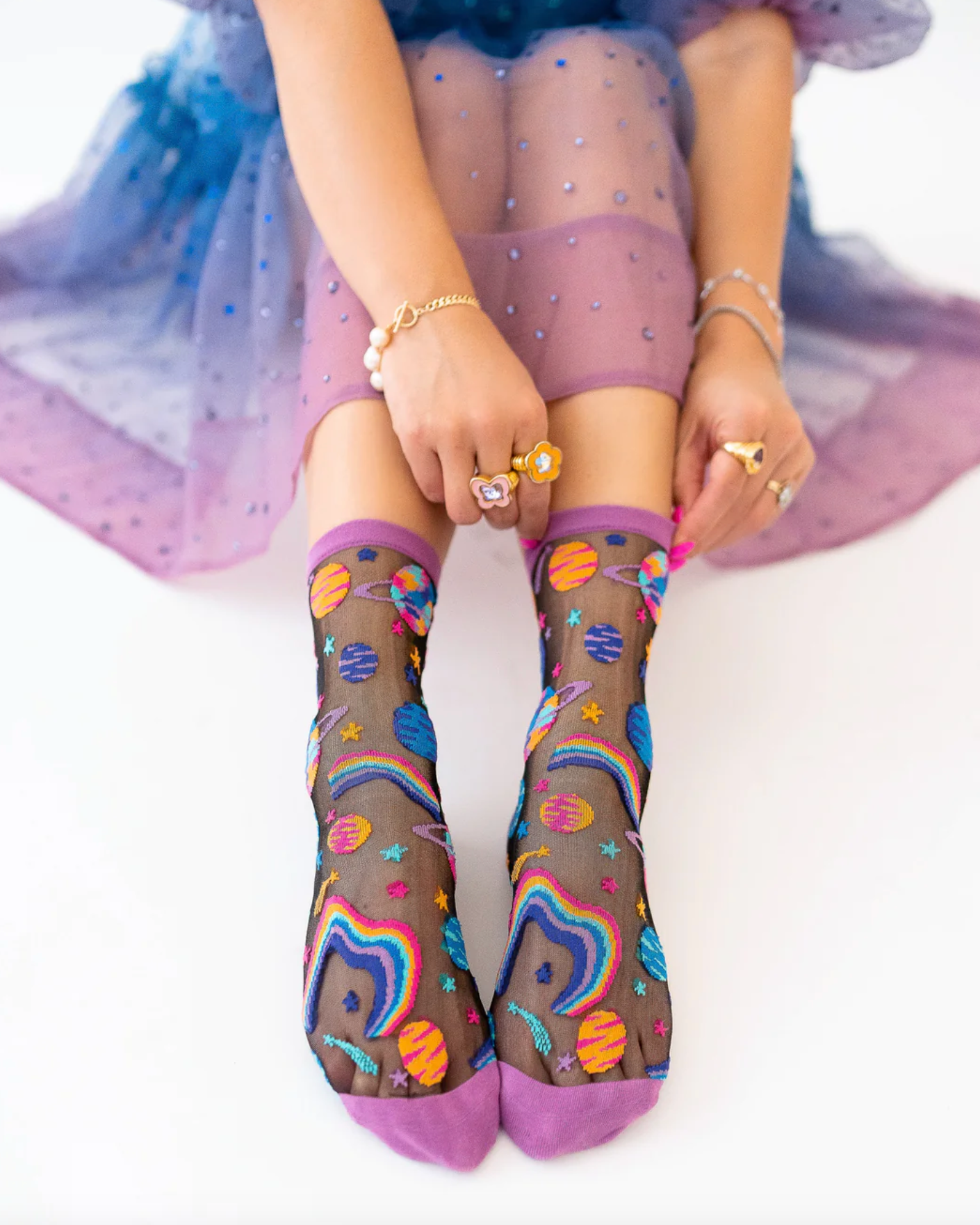 Sock Candy Pop Art Planets Sheer Crew Sock