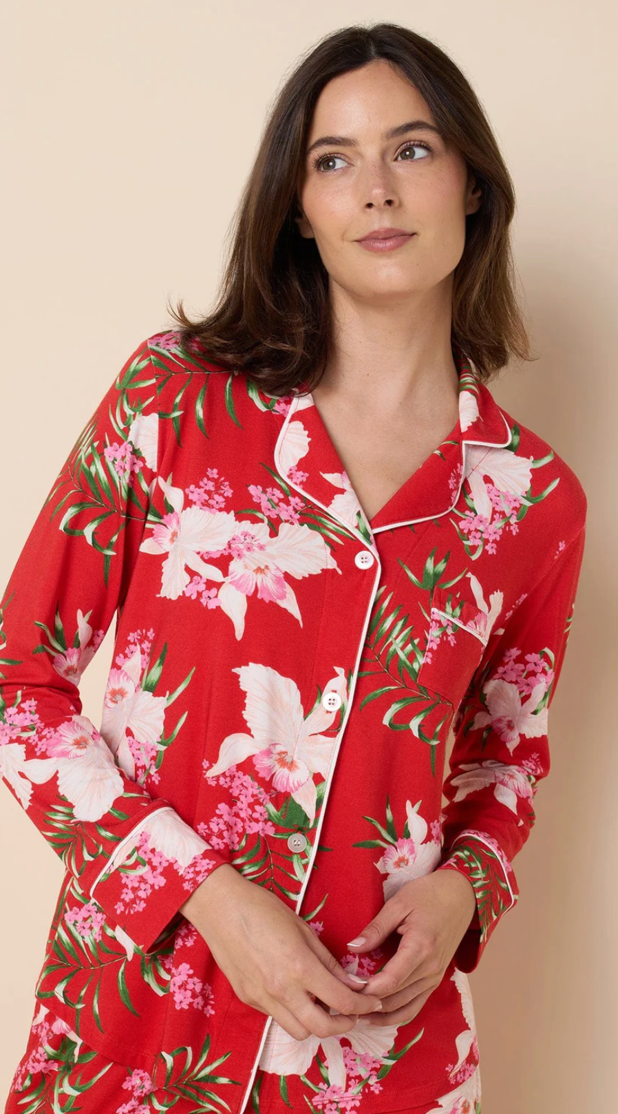 The Cat's Pajamas Flora Festiva Pima Knit Long-Sleeved Pajama