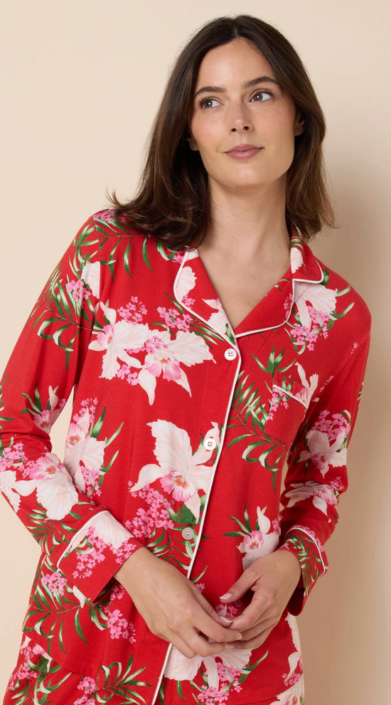 The Cat's Pajamas Flora Festiva Pima Knit Long-Sleeved Pajama