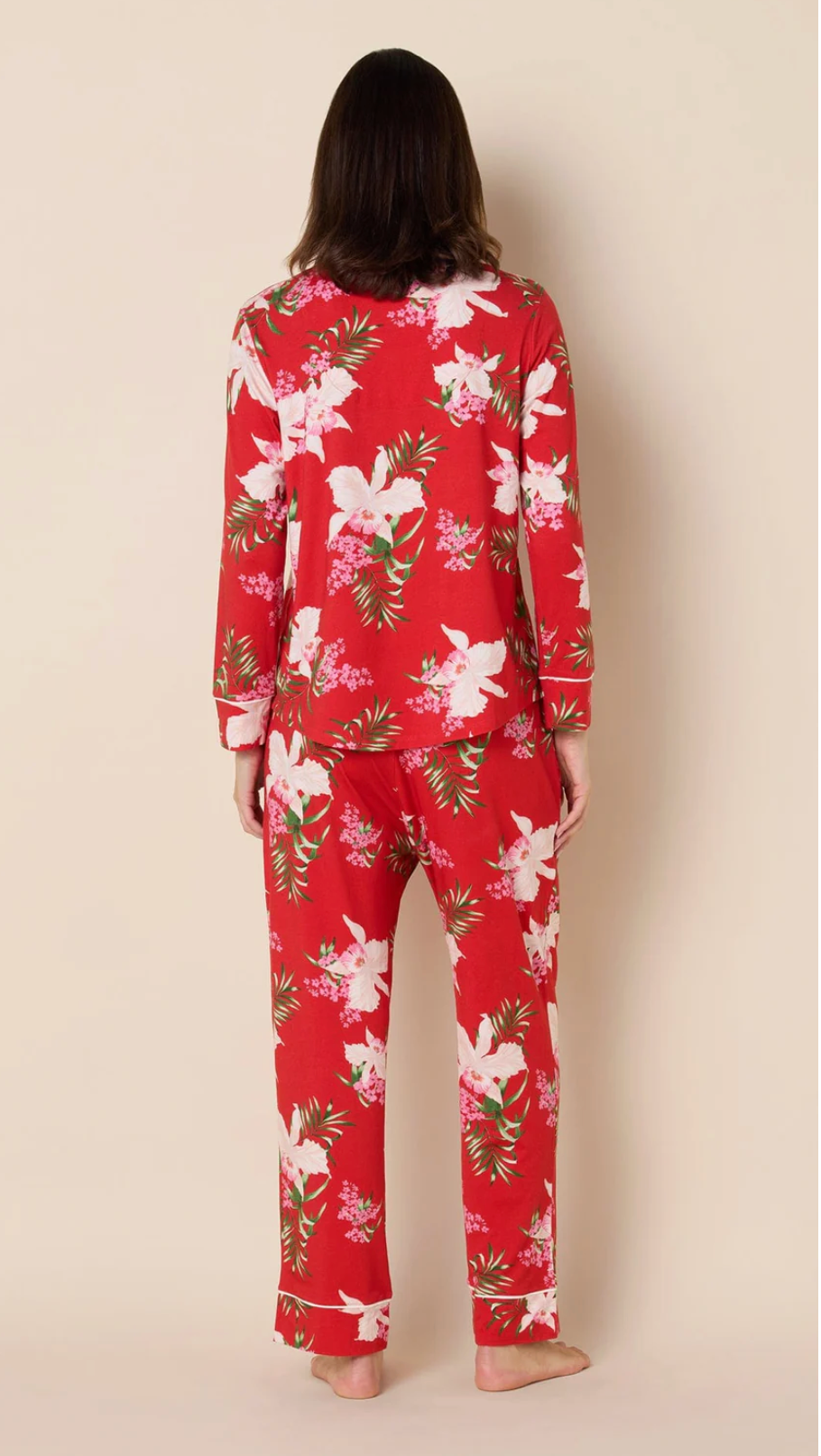 The Cat's Pajamas Flora Festiva Pima Knit Long-Sleeved Pajama