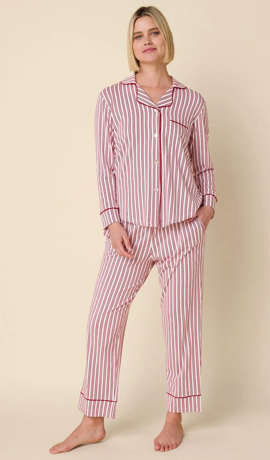 The Cat's Pajamas Holiday Stripe Pima Knit Long Sleeved Pajama