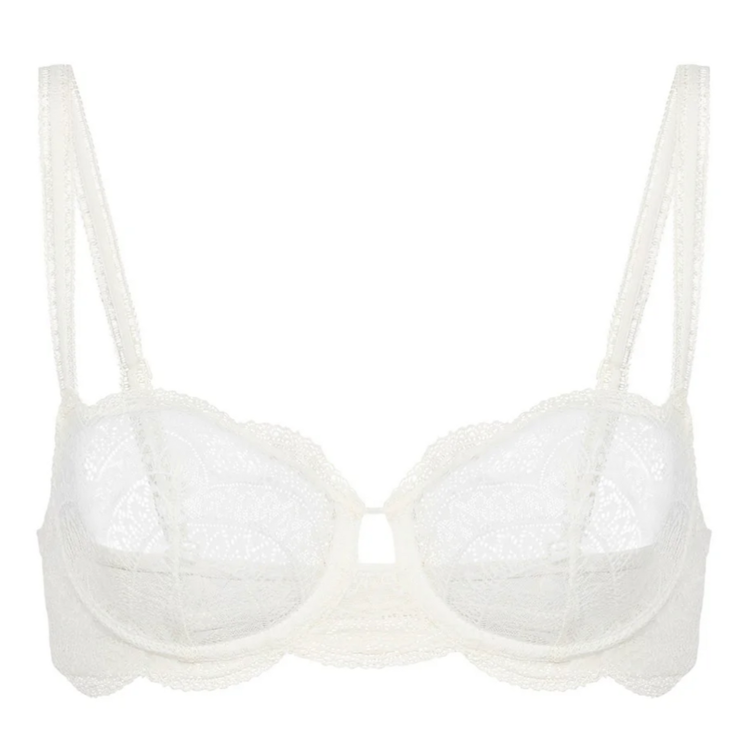white lave bra against a white background.
