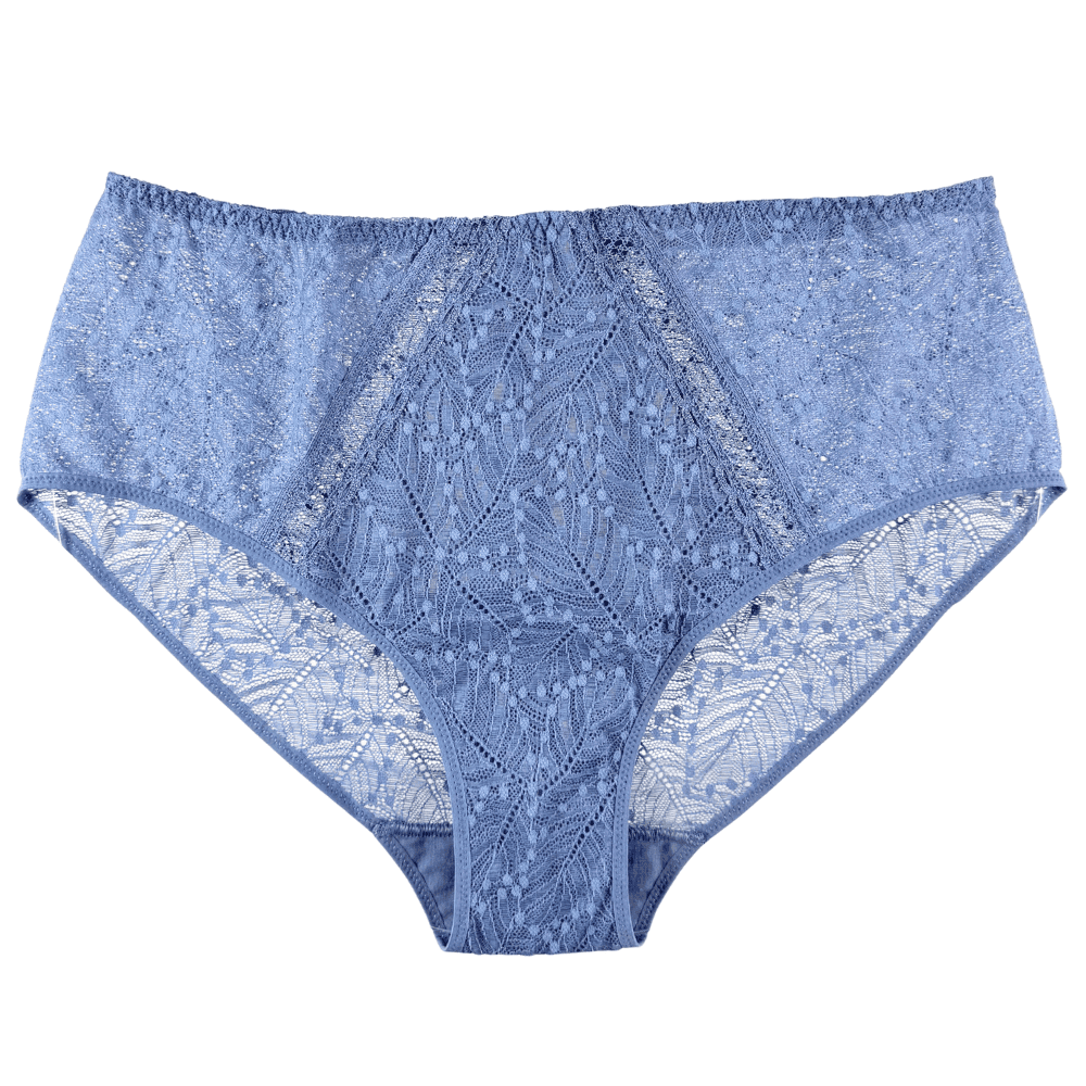 Simone Perele Comete culotte high-rise in blue chambray, front view on a white background.