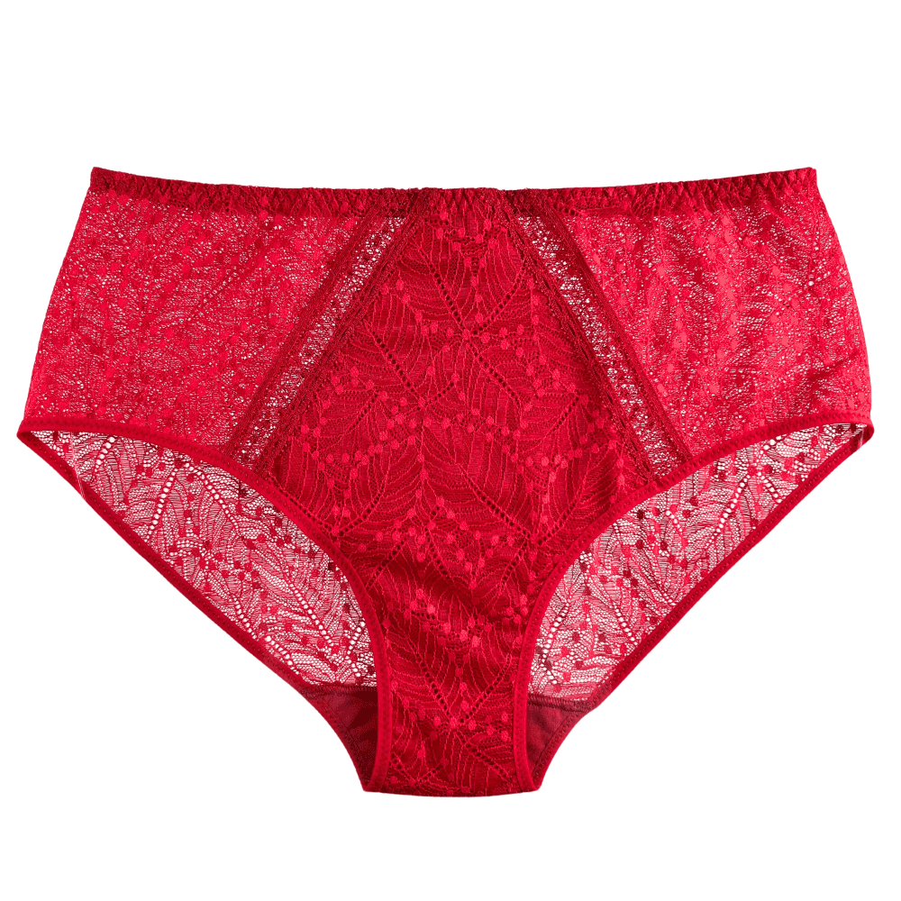 Simone Perele Comete culotte high-rise in ruby, front view on a white background.