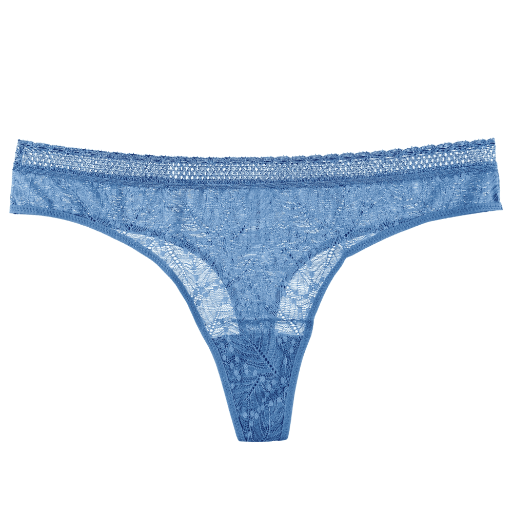 Simone Perele Comete tanga in blue chambray, front view on a white background.