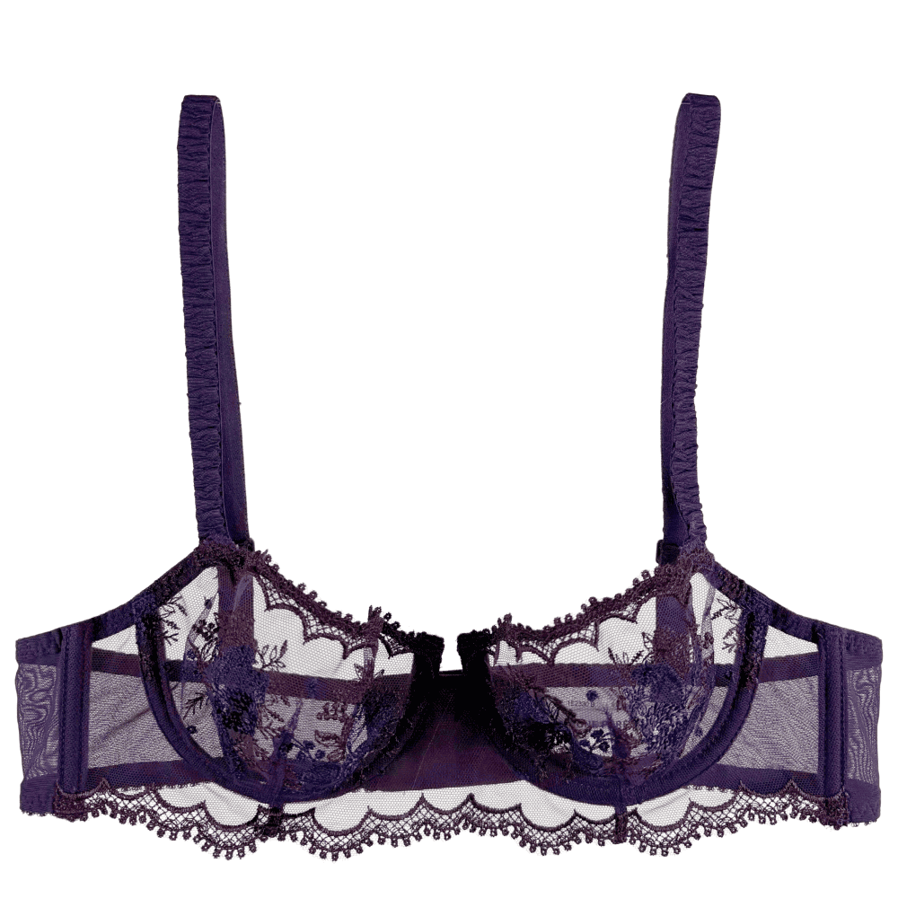 Simone Perele Intrigue Sheer Demi in fig, front view on a white background.