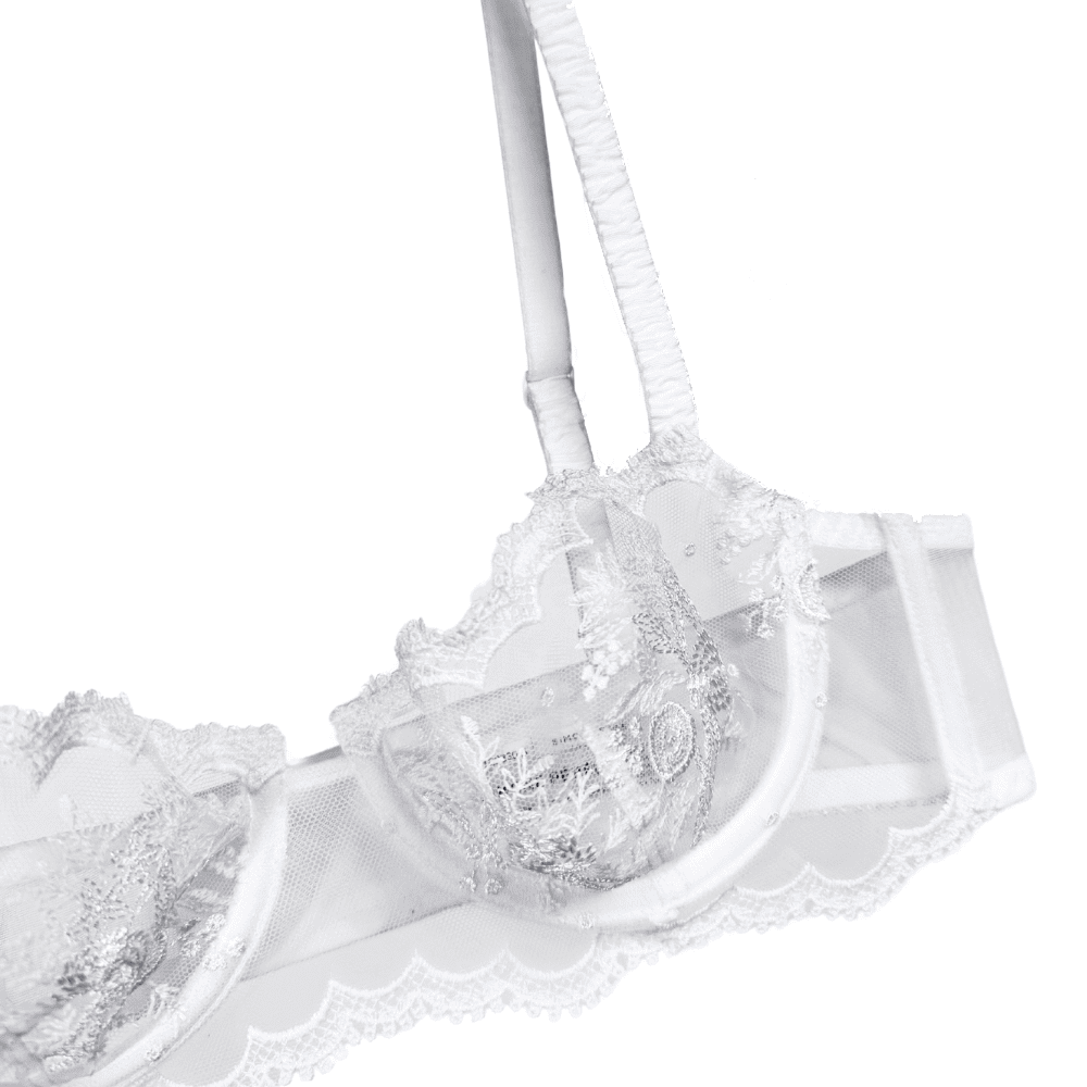 Simone Perele Intrigue Sheer Demi in white, top-front view on a white background.
