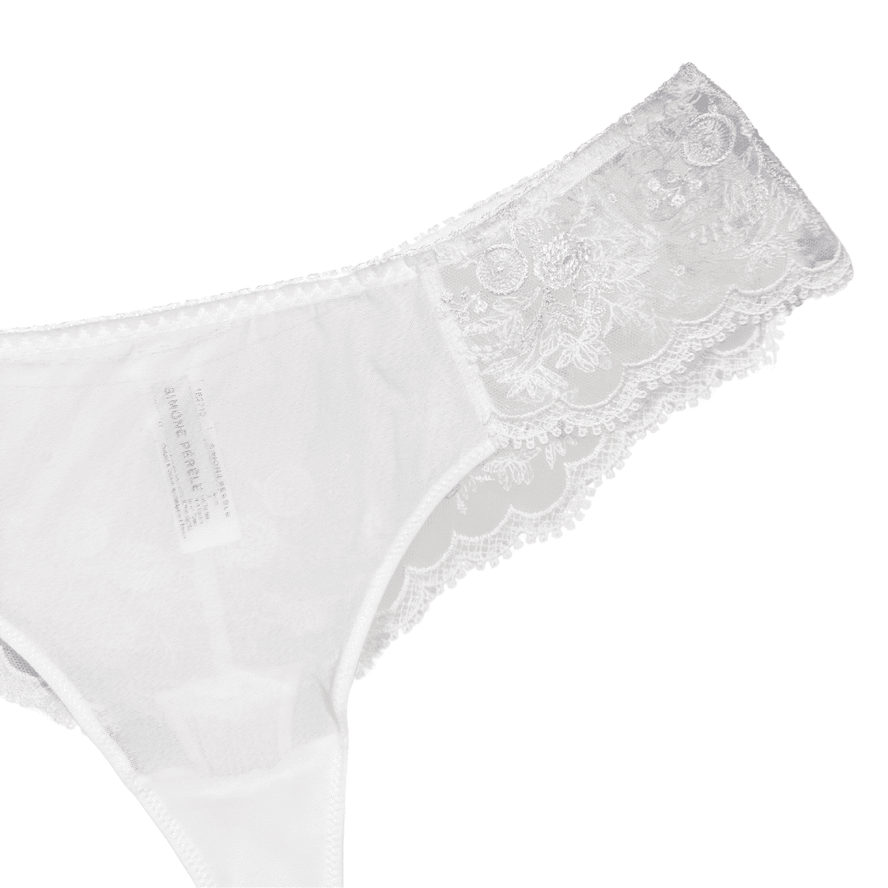 Simone Perele Intrigue tanga in white, front top close-up view on a white background.