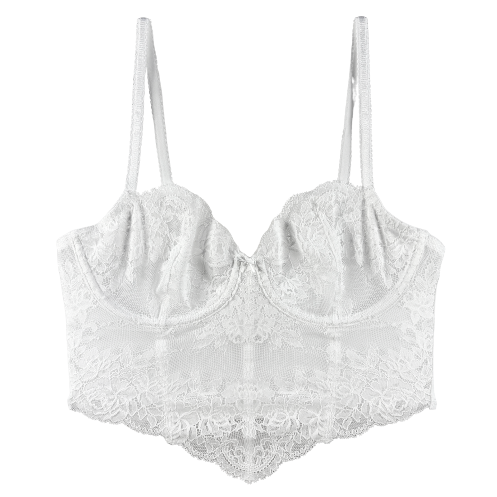 White lace bralette on a white background
