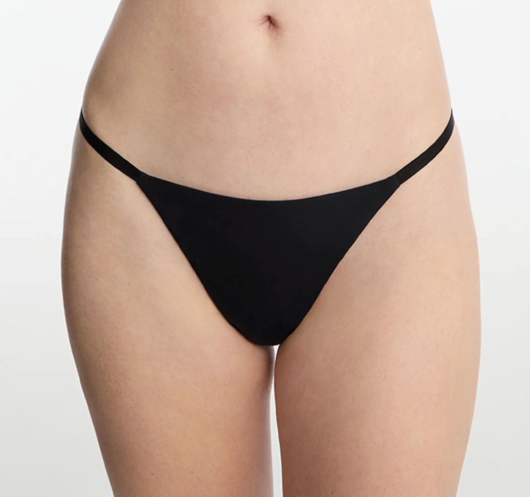 black thong on model front