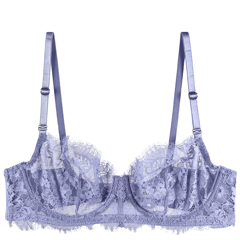 Skarlett blue entice balconette bra in lavender dusk, front view on white background, close-up.