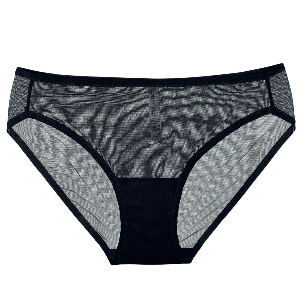 Skarlett blue spellbound bikini in black, front view on white background, close-up.