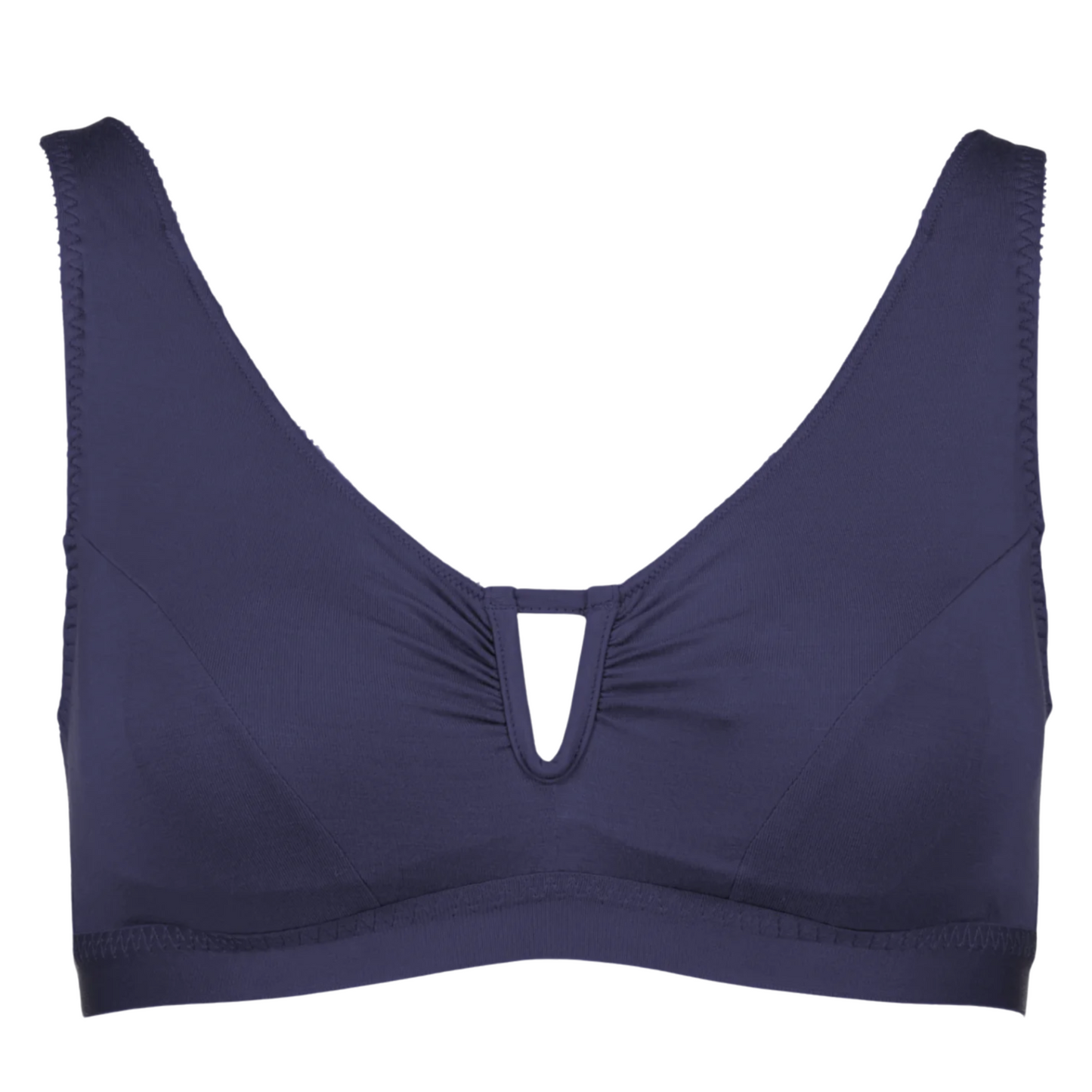 Navy blue bra on a white background