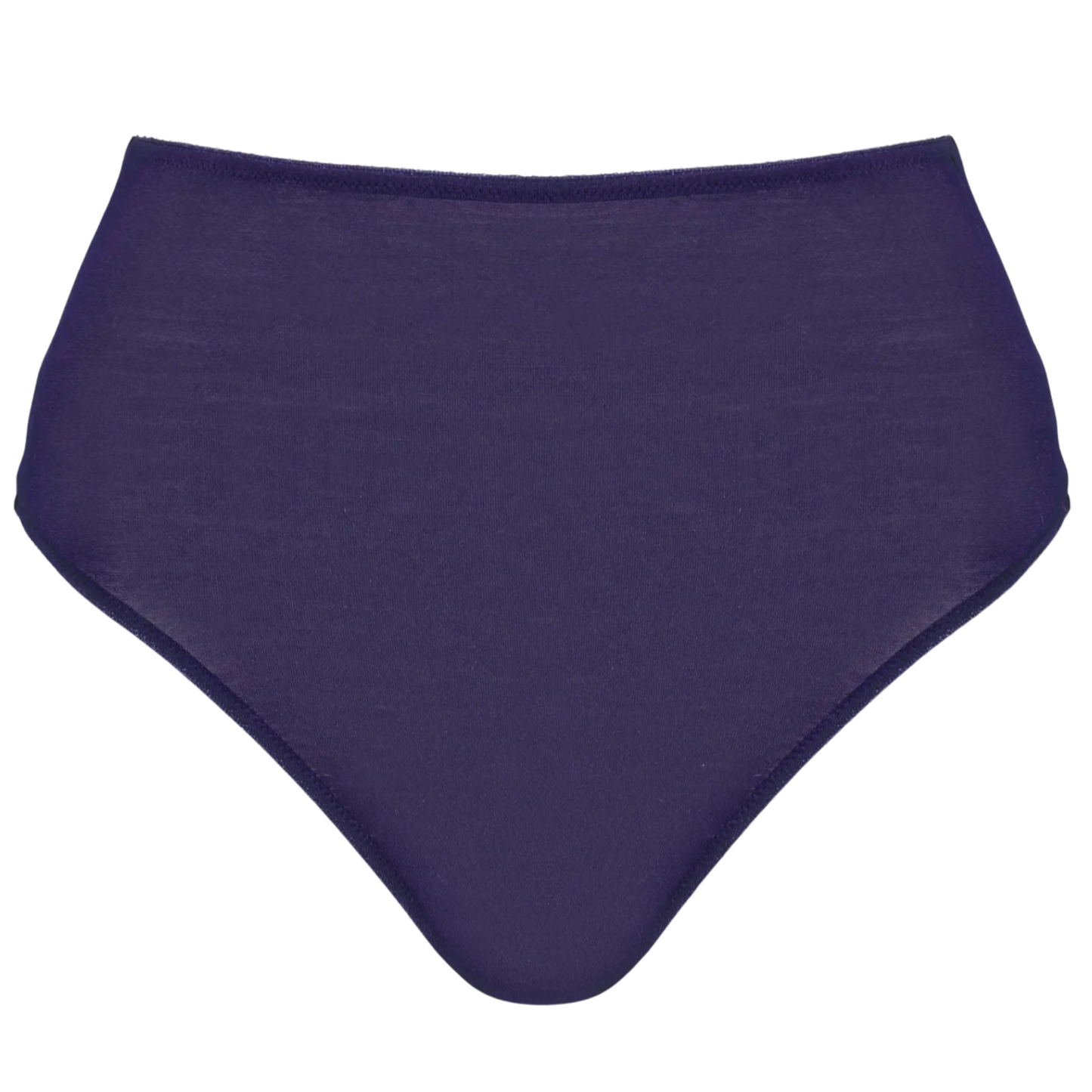Navy blue high-waisted bikini bottom on a white background