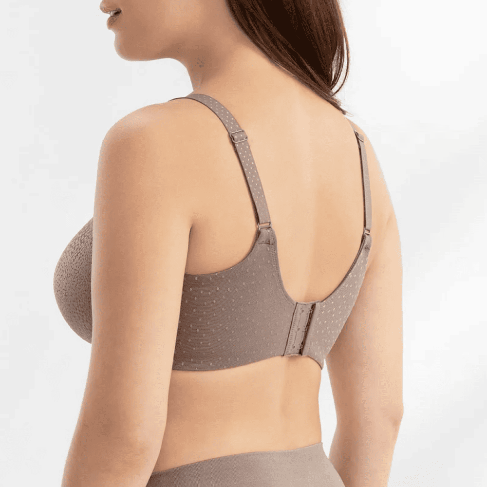 Wacoal Back Appeal full cup bra in cappuccino, back-side view on a model against a white background.