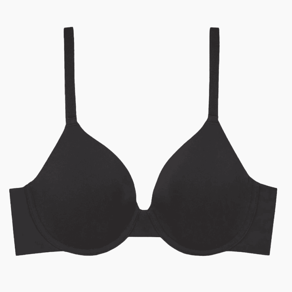 Wacoal comfort first t-shirt bra in black, front close-up on a white background.