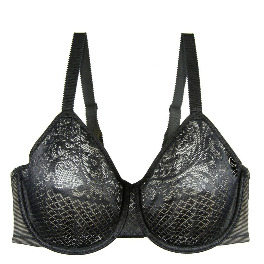 Wacoal Visual Effects Minimizer bra in black, front close-up on a white background.
