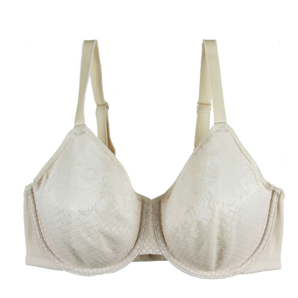 Wacoal Visual Effects Minimizer bra in sand, front close-up on a white background.
