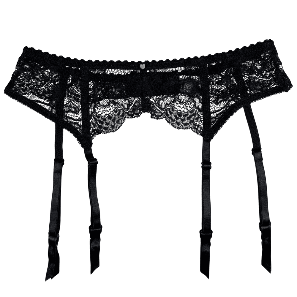 Clo intimo fortuna garter in black, close-up on white background.