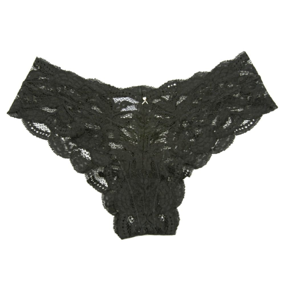 Clo intimo fortuna lace cheeky hipster in black, close-up on white background.