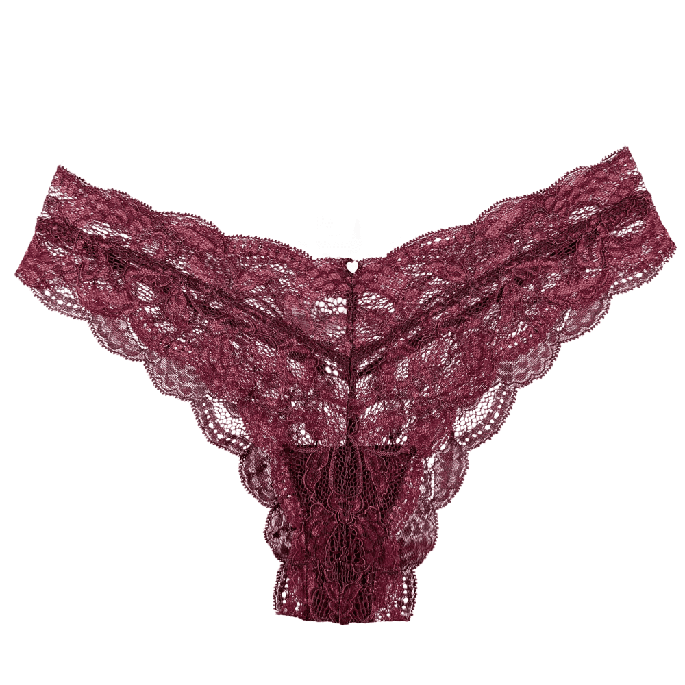 Clo intimo fortuna lace cheeky hipster in crushed berry, close-up on white background.