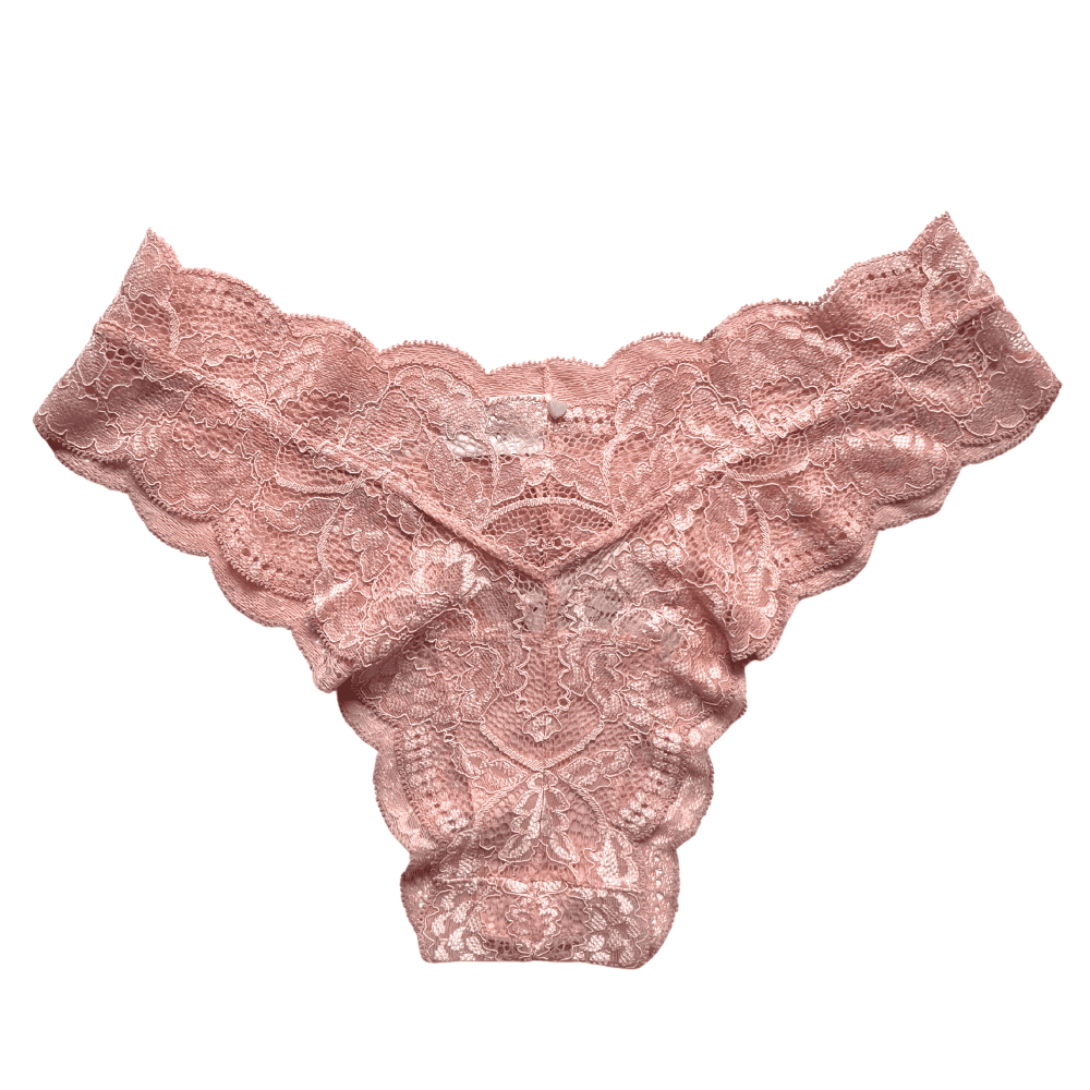 Clo intimo fortuna lace cheeky hipster in maple sugar, white background, close-up.