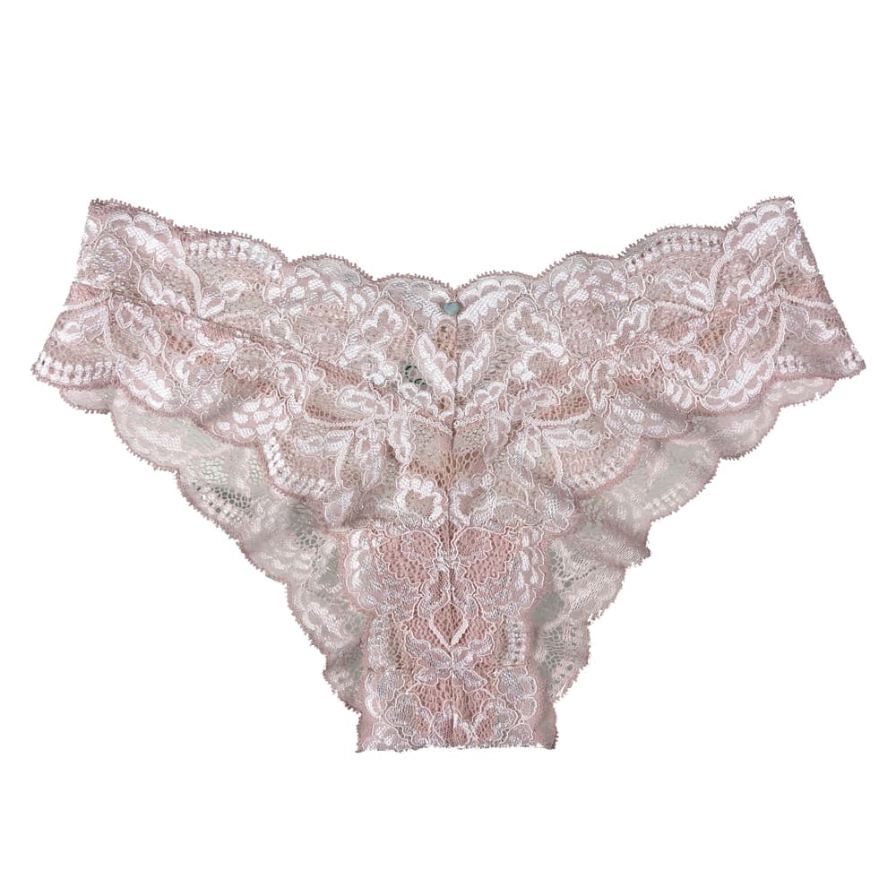 Clo intimo fortuna lace cheeky hipster in rosa cuarzo, close-up on white background.