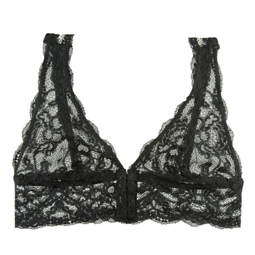 Clo intimo fortuna lace front closure bralet in black, close-up on white background.