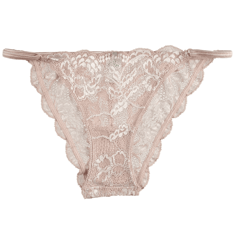 Clo intimo fortuna string bikini in rosa cuarzo, close-up on white background.