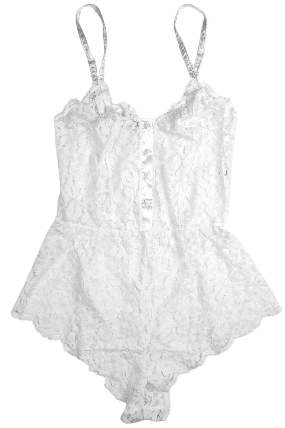 Cosabella magnolia romper in white, white background, close-up.